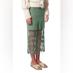 Ayni Lined Crochet Midi Skirt In Mint